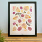 Herbier artisanal PenCée encadré composé de bougainvillier, pivoine et hortensia rose