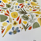 Herbier artisanal encadré PenCée avec des fleurs pressées et séchées. Composé de mimosa, eucalyptus, bleuet, pensée, delphinium, lys des Incas. 