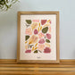 Herbier artisanal de fleurs pressées PenCée encadré composé de bougainvillier, pivoine, hortensia, eucalyptus 